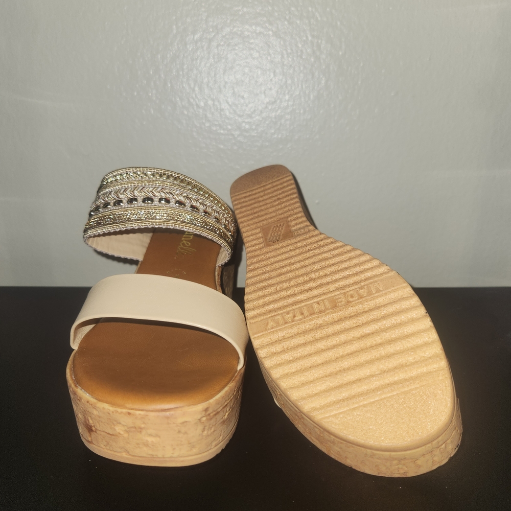 Wedge Sandal with Embellished Strap - Cream